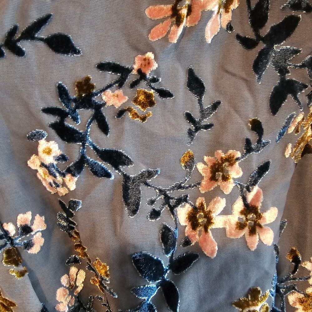 Apricot Lane Crushed Velvet Bodysuit Womens XL Blue Floral Glam Whimsygoth Fairy - Picture 6 of 13